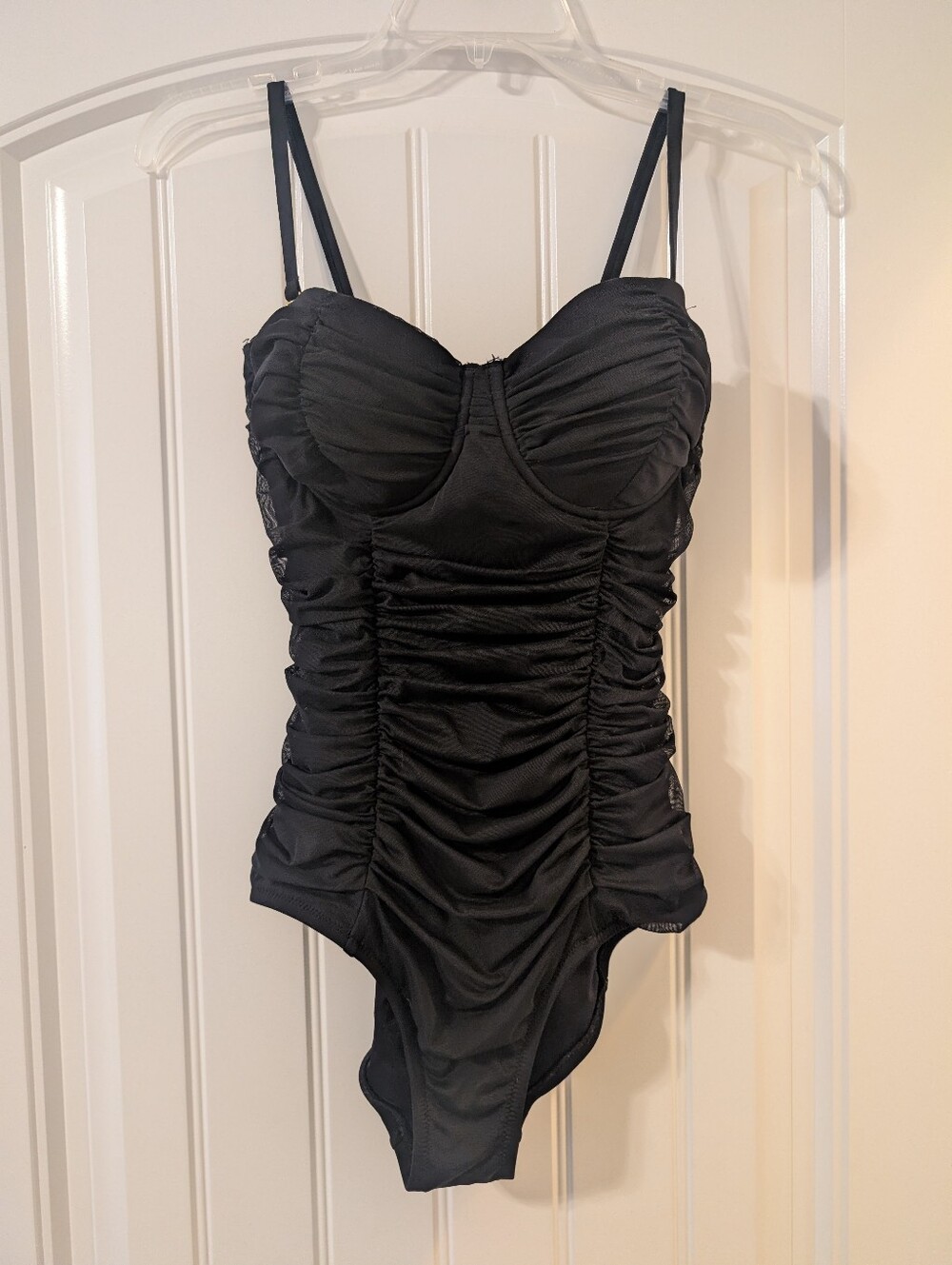 Size 2 D-Cup J. Crew Underwire Black Ruched Tulle One Piece Swimsuit